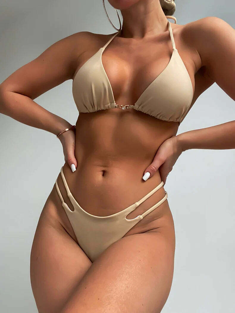Y2K Aesthetic Coquette Style Women's Sexy Solid Color Bikini