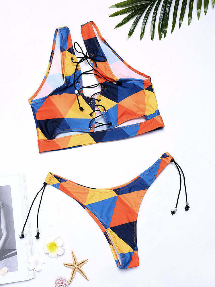 Y2K Aesthetic Coquette Tankini Top with Drawstring Detail - Women's Fashion