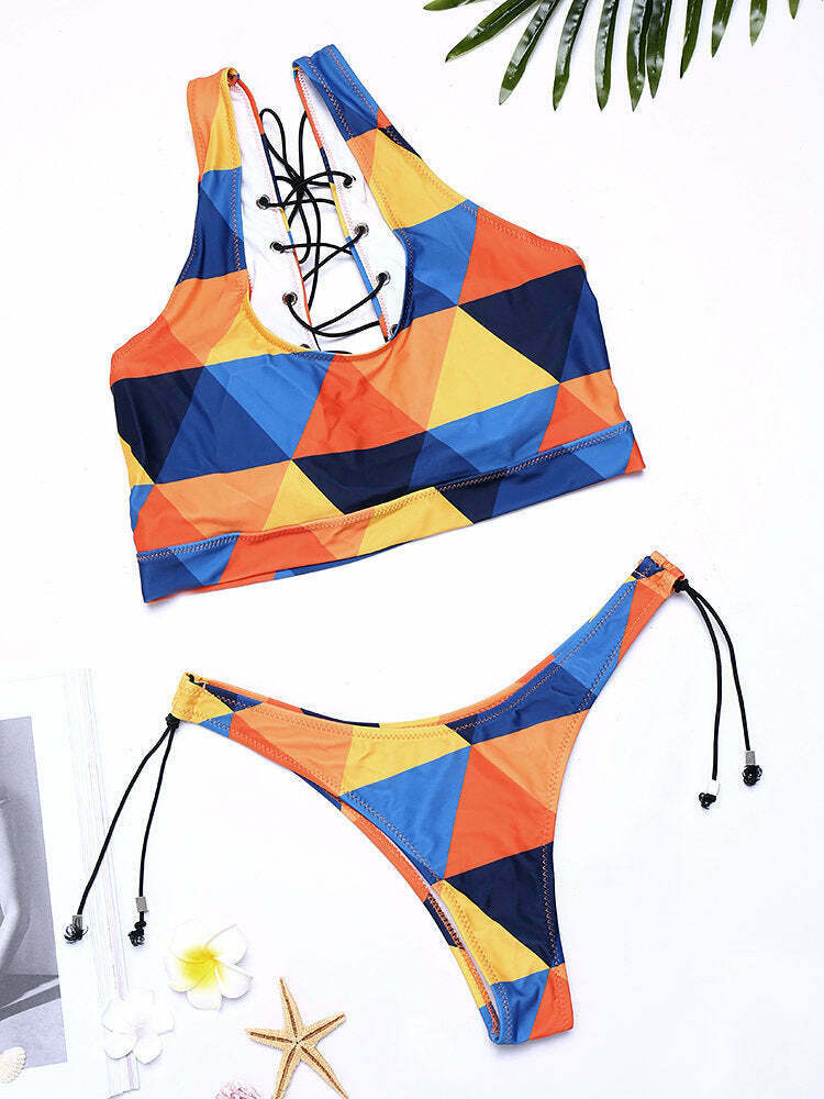 Y2K Aesthetic Coquette Tankini Top with Drawstring Detail - Women's Fashion