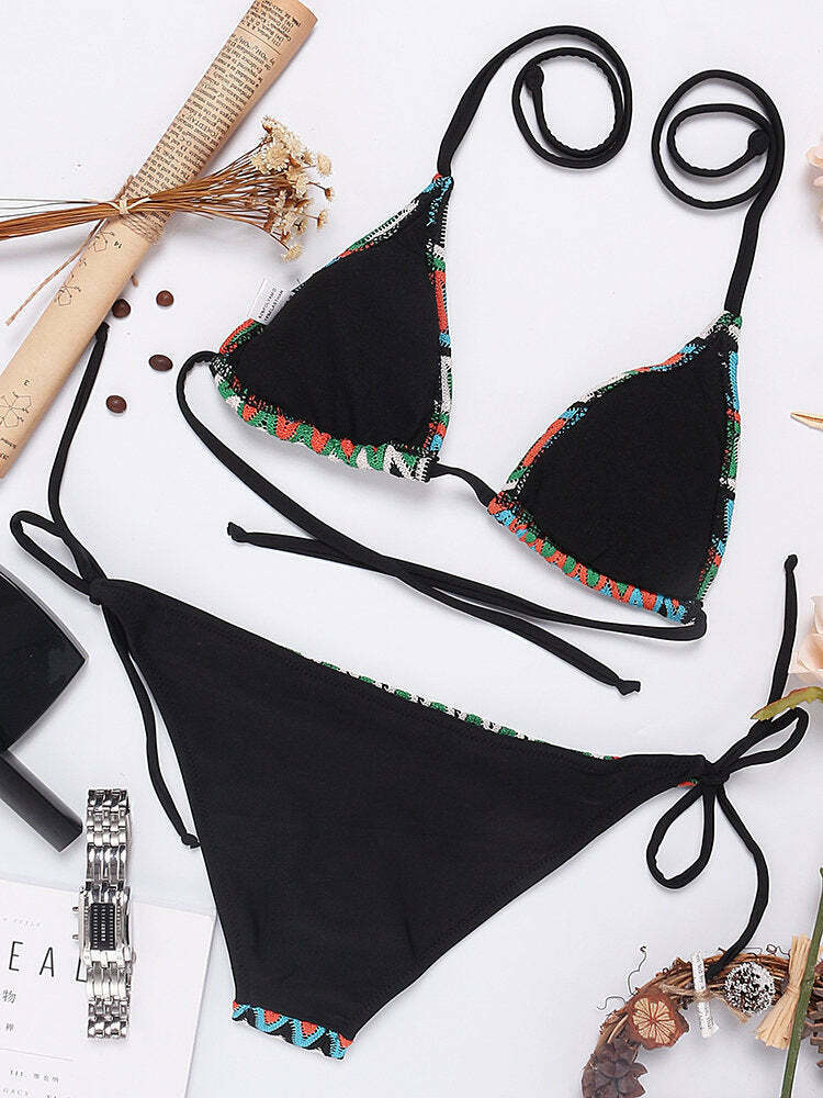 Y2K Aesthetic Crochet Backless String Bikini - Coquette Grunge Fashion & Pastel Goth Vibes