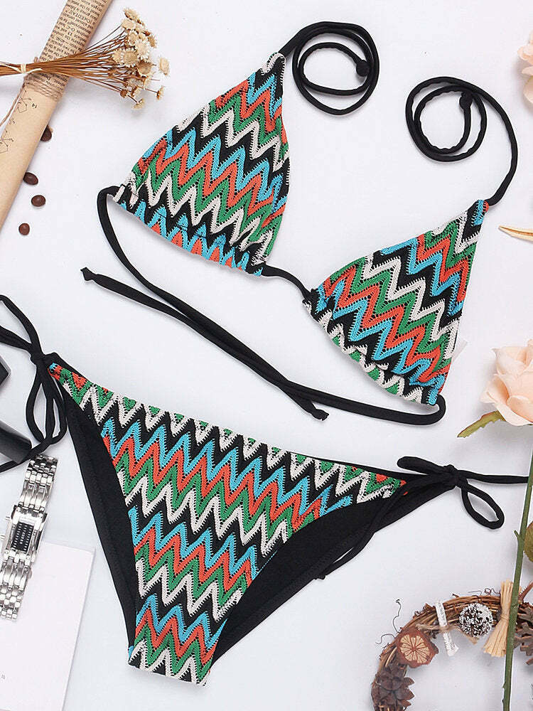 Y2K Aesthetic Crochet Backless String Bikini - Coquette Grunge Fashion & Pastel Goth Vibes