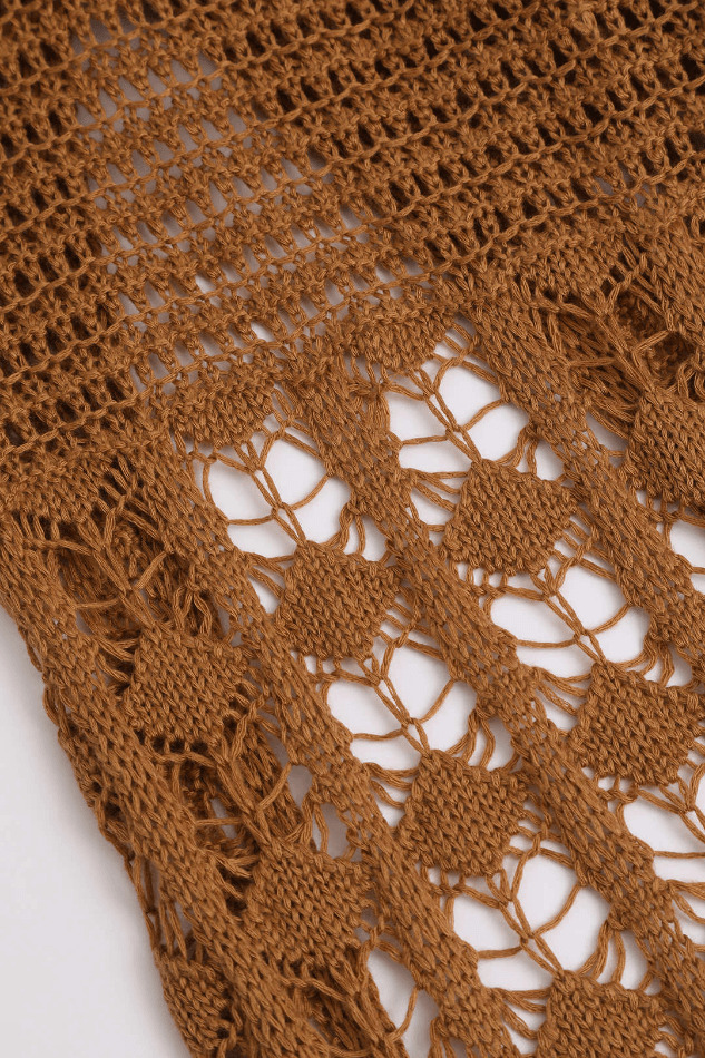 Y2K Aesthetic Crochet Knit Cover-Up Dress with Tassel Hem - Women's Fashion