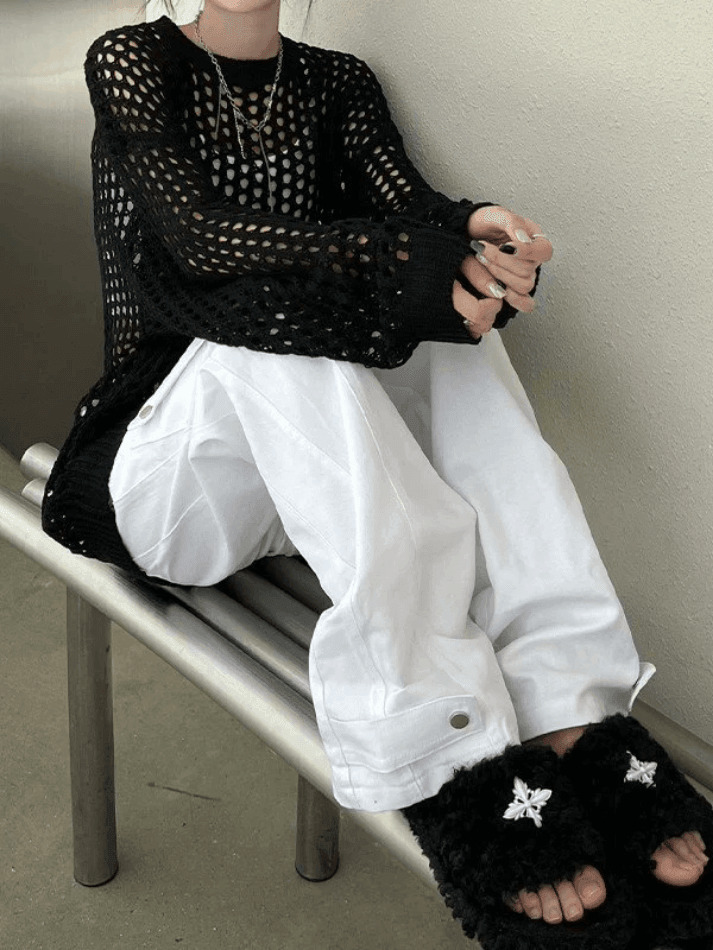 Y2K Aesthetic Crochet Knit Top: Coquette & Grunge Style, Pastel Goth, Cargo Skirt, Old Money, Pre