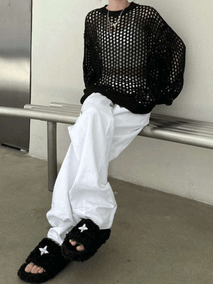 Y2K Aesthetic Crochet Knit Top: Coquette & Grunge Style, Pastel Goth, Cargo Skirt, Old Money, Pre