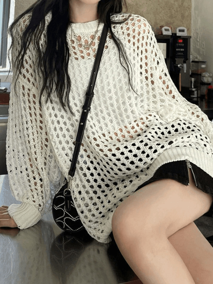 Y2K Aesthetic Crochet Knit Top: Coquette & Grunge Style, Pastel Goth, Cargo Skirt, Old Money, Pre