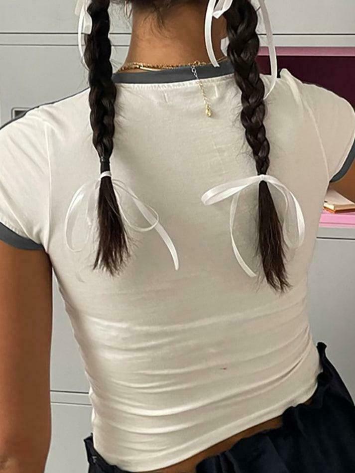 Y2K Aesthetic Crop Top with Contrast Trim - Coquette Style Grunge Fashion - Cute Pastel Goth Outfit