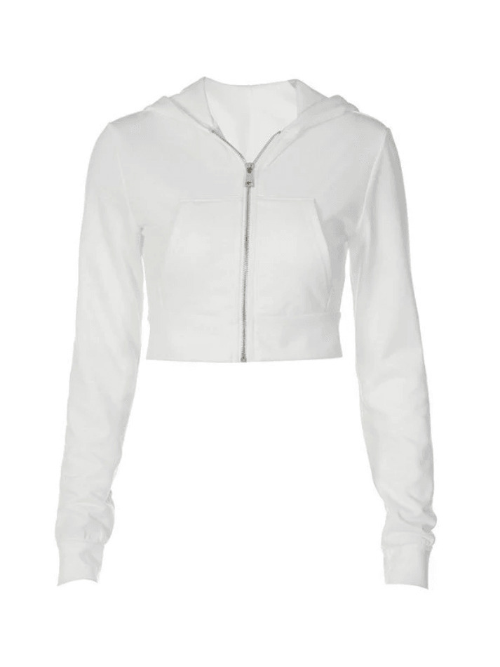 Y2K Aesthetic Cropped White Zip Up Hoodie - Coquette & Grunge Style Women's Fashion