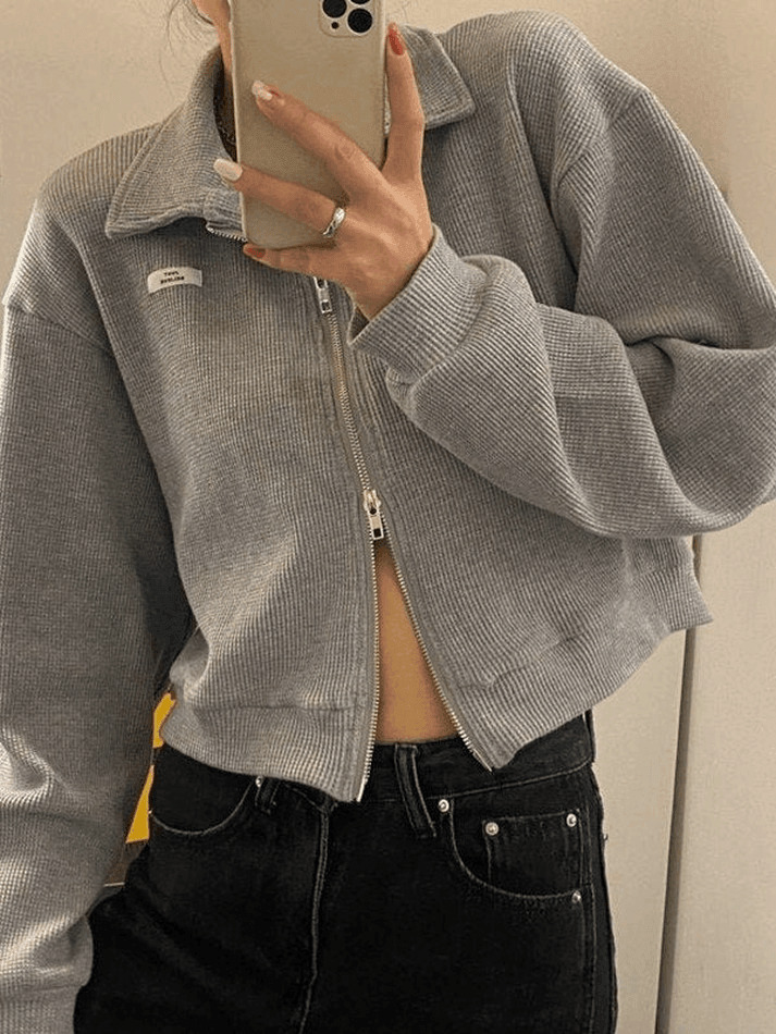 Y2K Aesthetic Cropped Zip-Up Jacket for Women - Coquette Style Grunge Fashion with Pastel Goth Vibes
