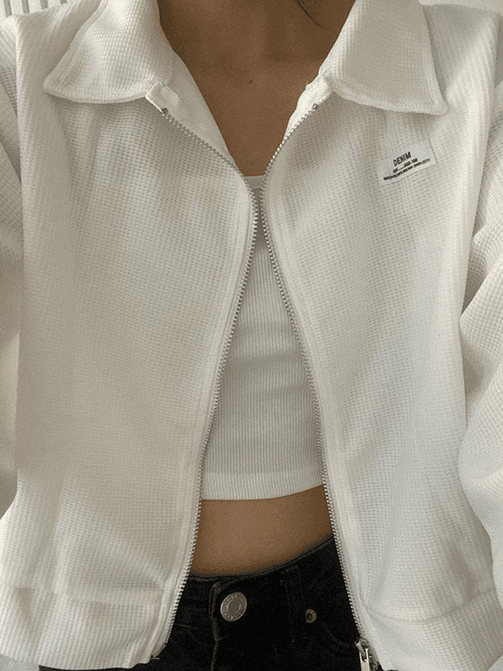 Y2K Aesthetic Cropped Zip-Up Jacket for Women - Coquette Style Grunge Fashion with Pastel Goth Vibes