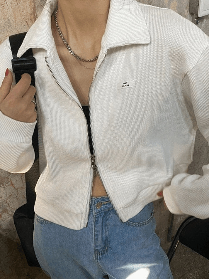 Y2K Aesthetic Cropped Zip-Up Jacket for Women - Coquette Style Grunge Fashion with Pastel Goth Vibes