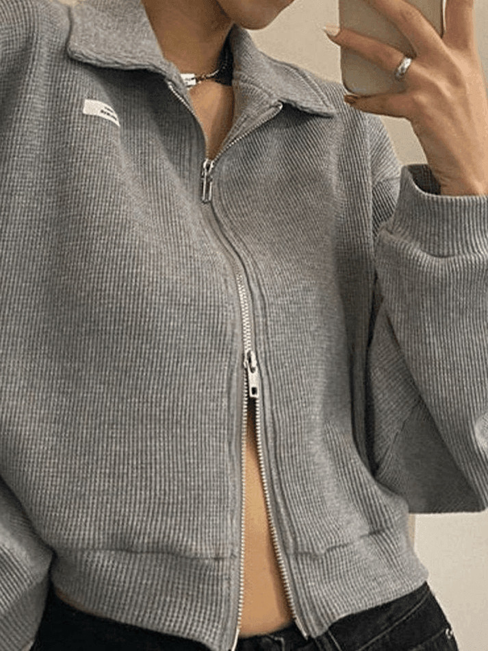Y2K Aesthetic Cropped Zip-Up Jacket for Women - Coquette Style Grunge Fashion with Pastel Goth Vibes
