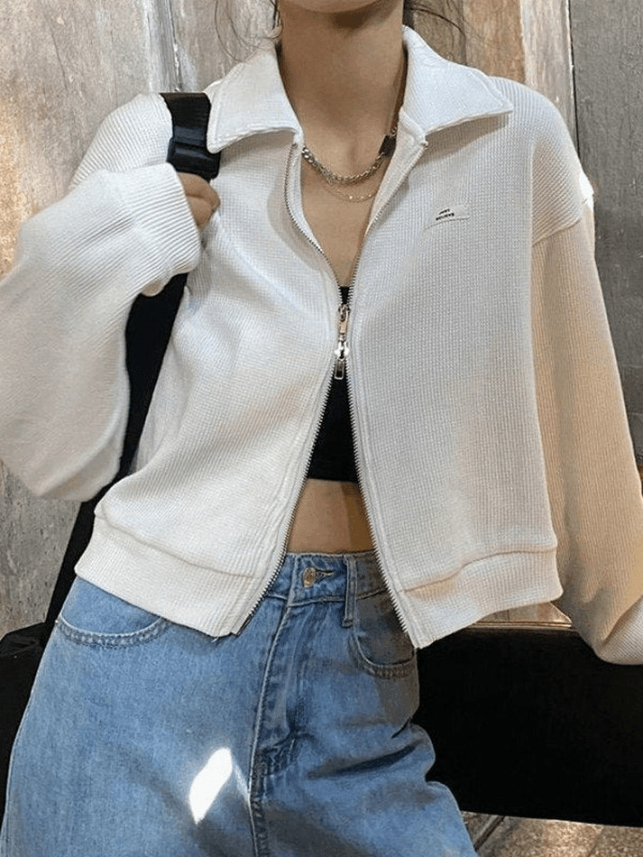 Y2K Aesthetic Cropped Zip-Up Jacket for Women - Coquette Style Grunge Fashion with Pastel Goth Vibes