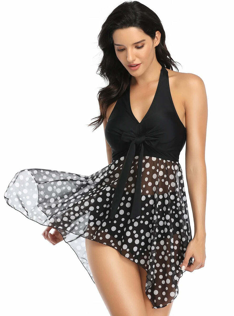 Y2K Aesthetic Cross-Lace Gauze Skirt Bikini - Coquette Grunge & Pastel Goth Vibes