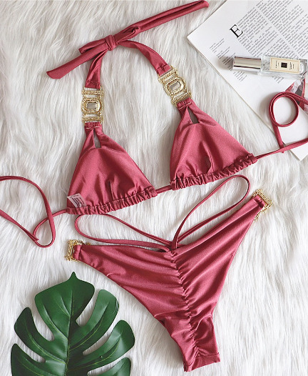 Y2K Aesthetic Crystal Diamond Bandage Split Bikini - Coquette Grunge Style Fashion