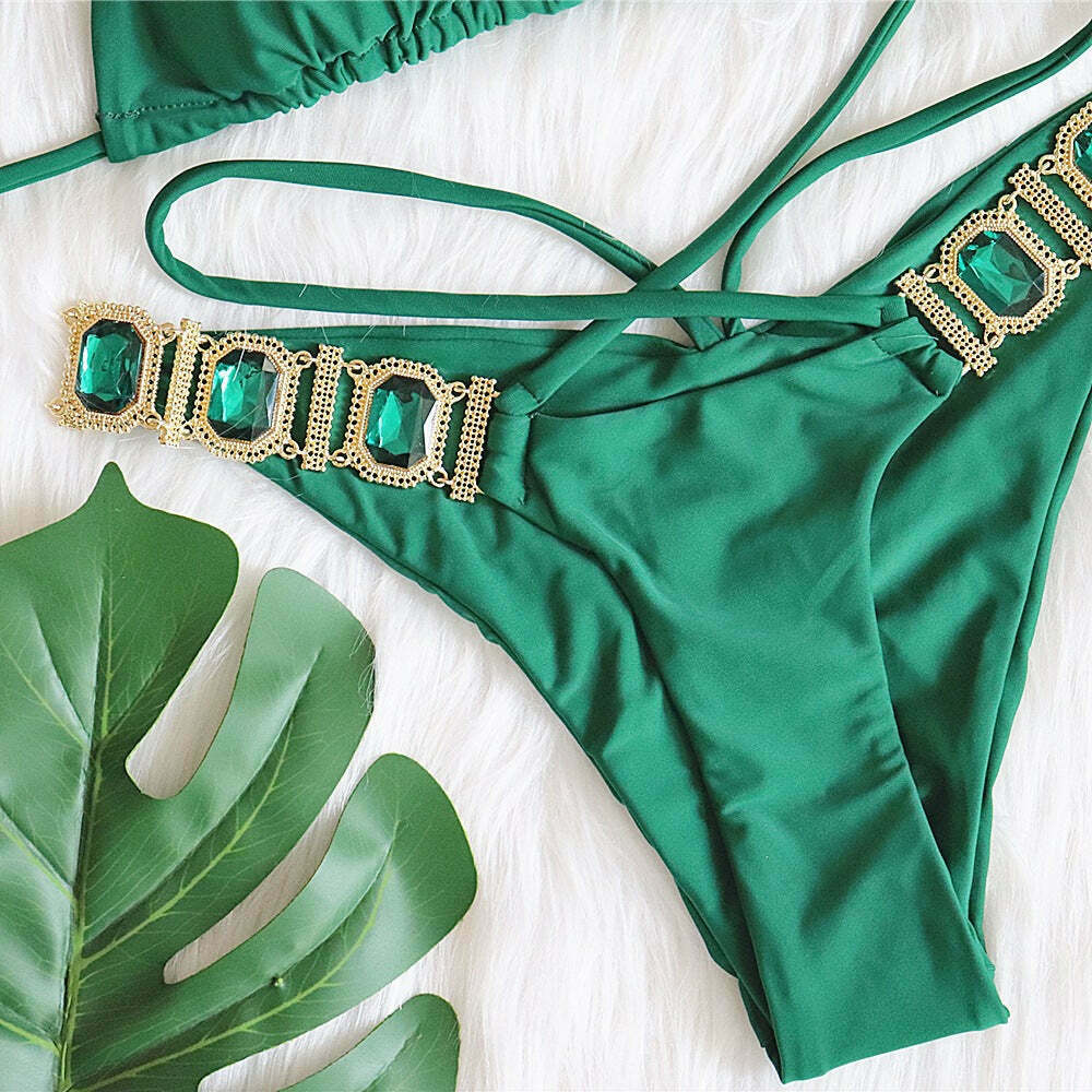 Y2K Aesthetic Crystal Diamond Bandage Split Bikini - Coquette Grunge Style Fashion