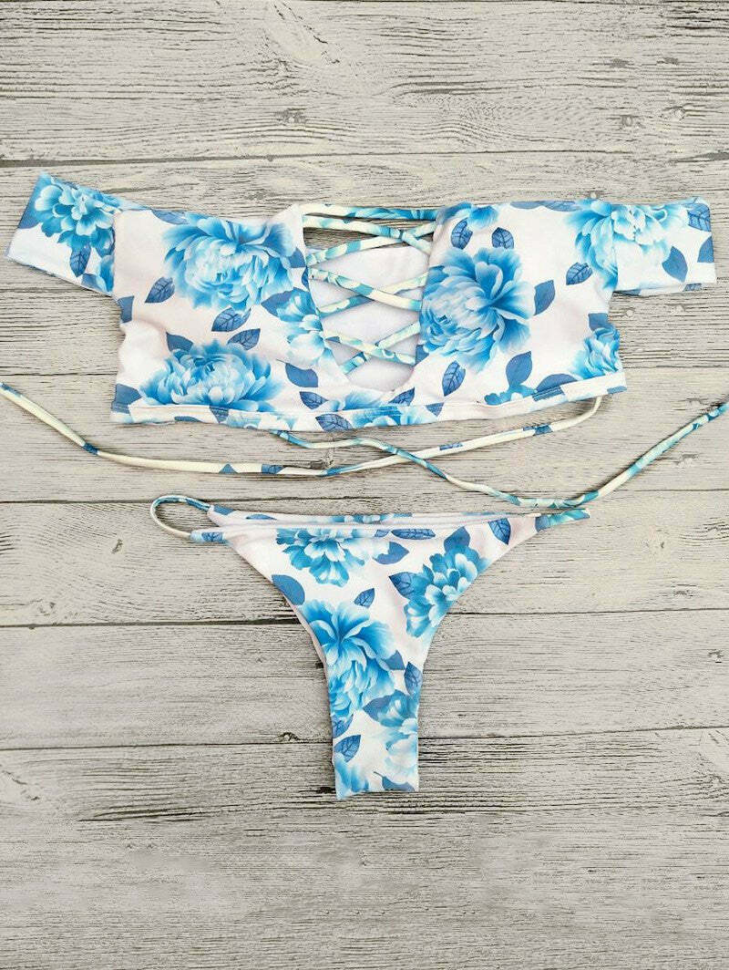 Y2K Aesthetic Cut Out Off The Shoulder Bikini Set - Coquette Fashion, Grunge Style, Cute Tops