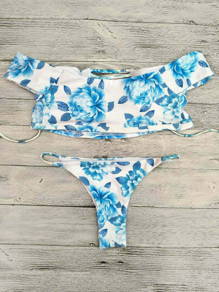 Y2K Aesthetic Cut Out Off The Shoulder Bikini Set - Coquette Fashion, Grunge Style, Cute Tops