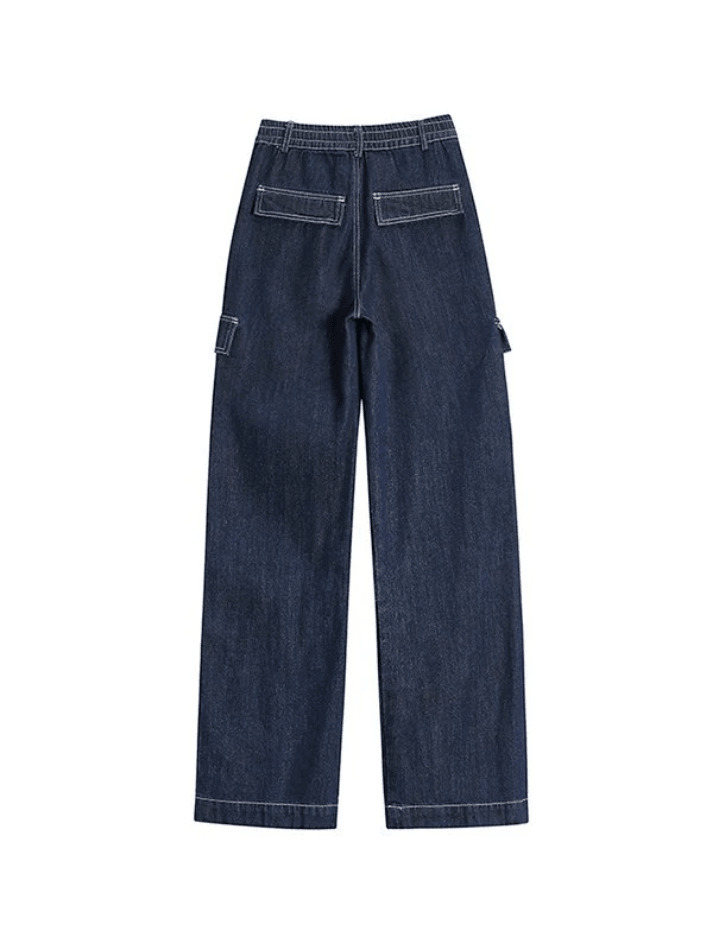 Y2K Aesthetic Dark Wash Baggy Cargo Jeans - Coquette Style Grunge Fashion Women's Clothing