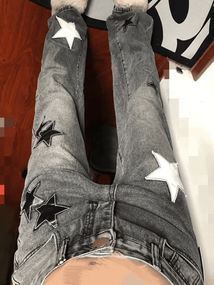Y2K Aesthetic Dark Wash Star Patch Boyfriend Jeans - Coquette Fashion for Women