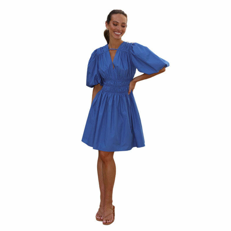 Y2K Aesthetic Deep V-Neck High Waist Dopamine Dress for Niche Women Fashion