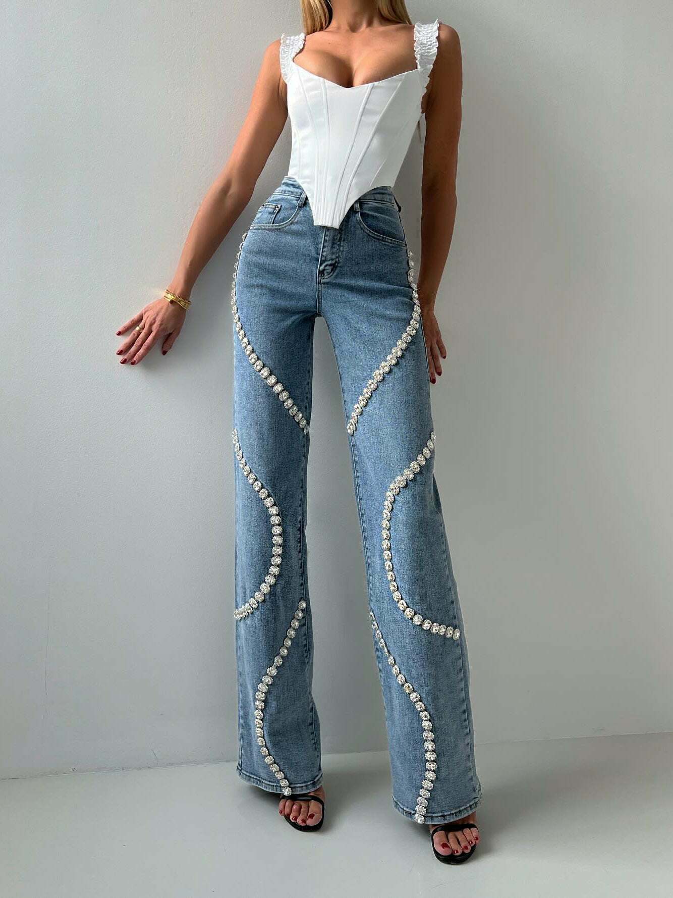 Y2K Aesthetic Denim Diamond Straight Jeans for Women - Coquette & Grunge Style Cargo Skirt Outfit