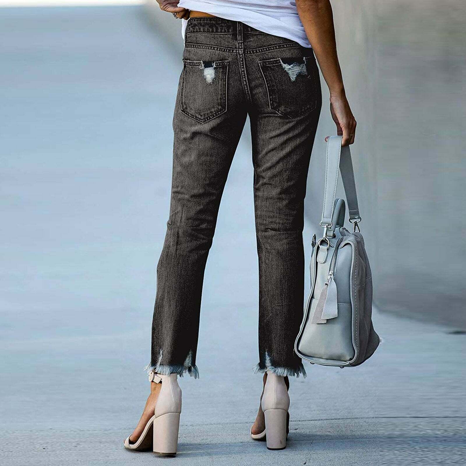 Y2K Aesthetic Denim Skirt Set with Edgy Fringe Ankle Detail
