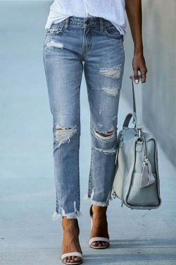 Y2K Aesthetic Denim Skirt Set with Edgy Fringe Ankle Detail