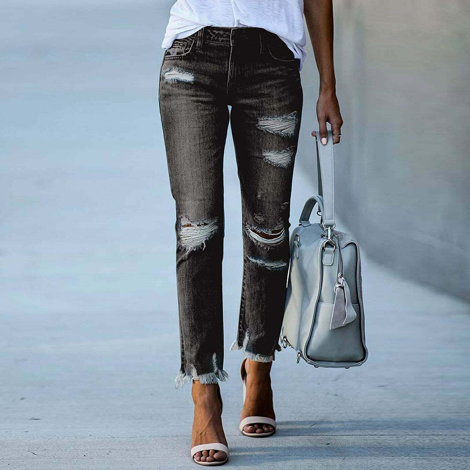 Y2K Aesthetic Denim Skirt Set with Edgy Fringe Ankle Detail