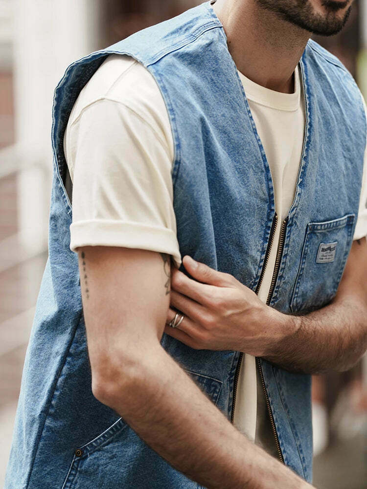 Y2K Aesthetic Denim Workwear Vest for Women - Coquette Style Cargo Skirt and Cute Tops