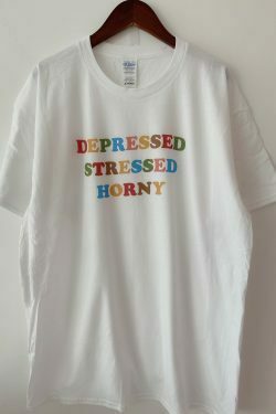 Y2K Aesthetic Depressed Stressed Horny T-Shirt for Women - Coquette Grunge Style Fashion