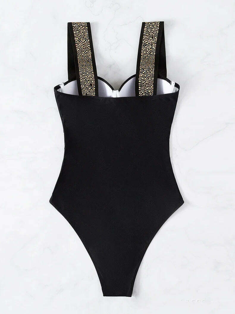 Y2K Aesthetic Diamond-Inlaid Steel Plate Swimsuit - Coquette Style for Women's Fashion