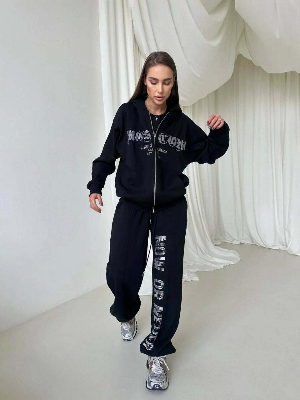 Y2K Aesthetic Diamond Zipper Hoodie Suit for Niche Women Fashion