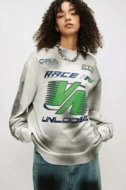 Y2K Aesthetic Dirt Track Racing Graphic Long Sleeve Shirt