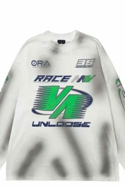 Y2K Aesthetic Dirt Track Racing Graphic Long Sleeve Shirt