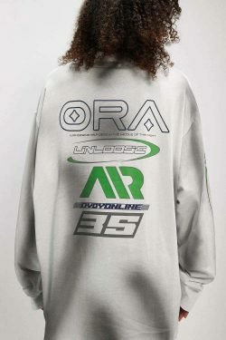 Y2K Aesthetic Dirt Track Racing Graphic Long Sleeve Shirt
