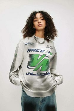 Y2K Aesthetic Dirt Track Racing Graphic Long Sleeve Shirt