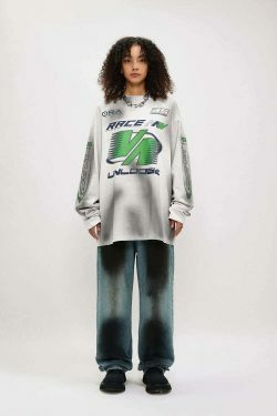 Y2K Aesthetic Dirt Track Racing Graphic Long Sleeve Shirt