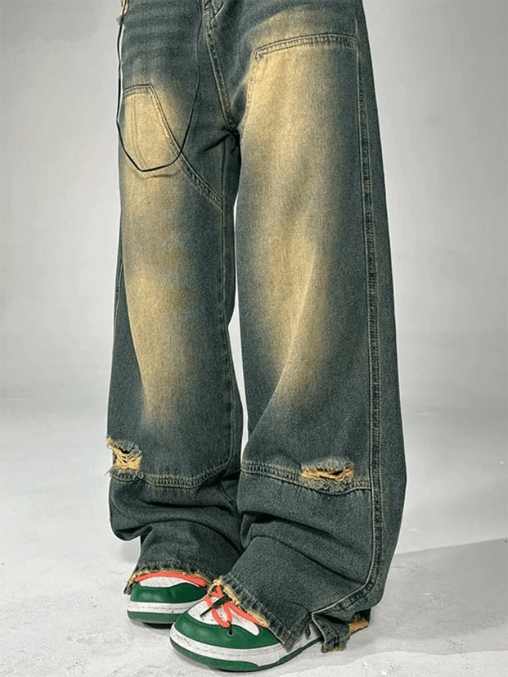Y2K Aesthetic Distressed Denim Contrast Jeans - Coquette Grunge Style & Pastel Goth Vibes