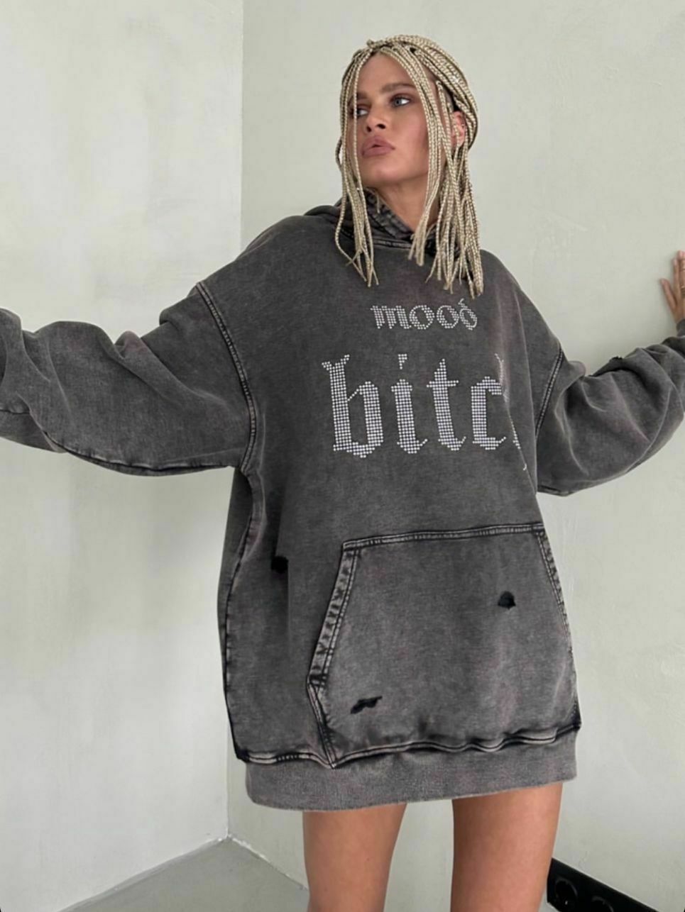 Y2K Aesthetic Distressed Diamond Letters Hoodie - Coquette Grunge Fashion