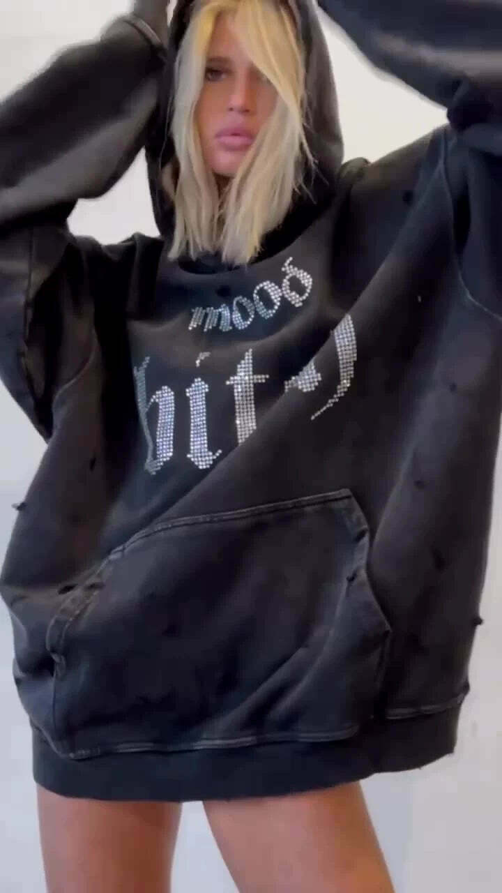 Y2K Aesthetic Distressed Diamond Letters Hoodie - Coquette Grunge Fashion