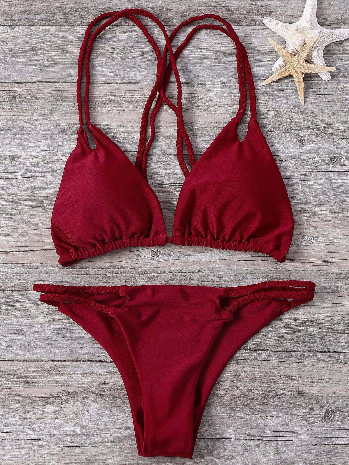 Y2K Aesthetic Double-Strap Braided Bikini Set for Niche Women Fashion