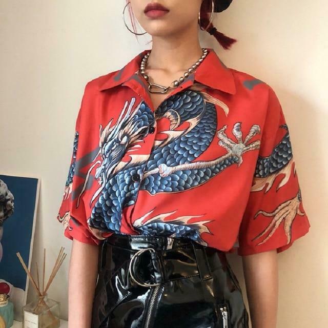 Y2K Aesthetic Dragon Shirts: Coquette & Grunge Style Tops - Pastel Goth & Cargo Skirt Outfits