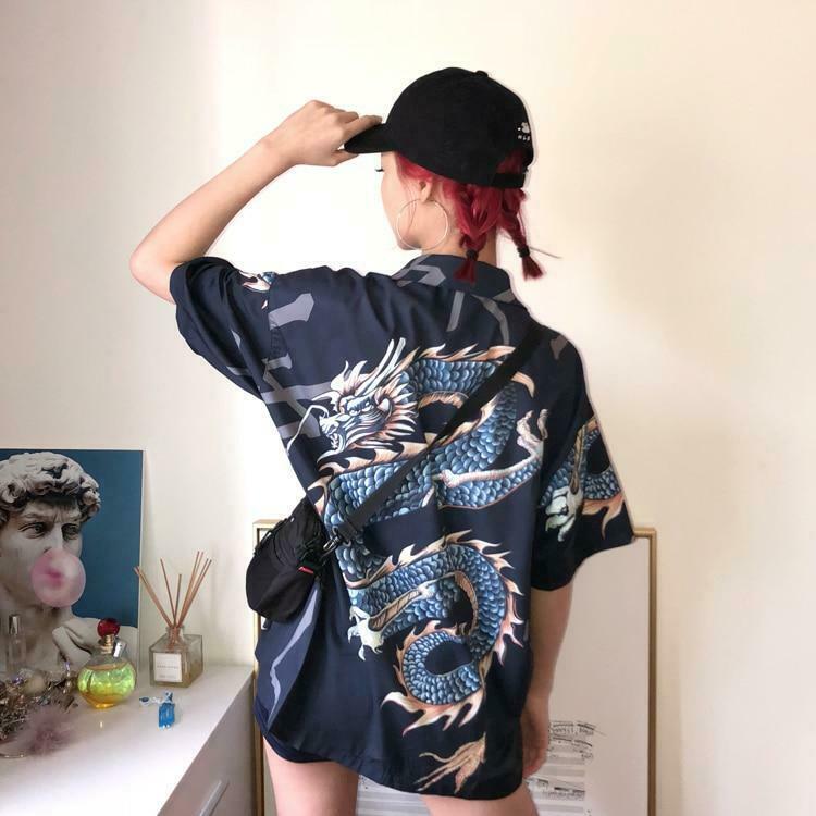 Y2K Aesthetic Dragon Shirts: Coquette & Grunge Style Tops - Pastel Goth & Cargo Skirt Outfits