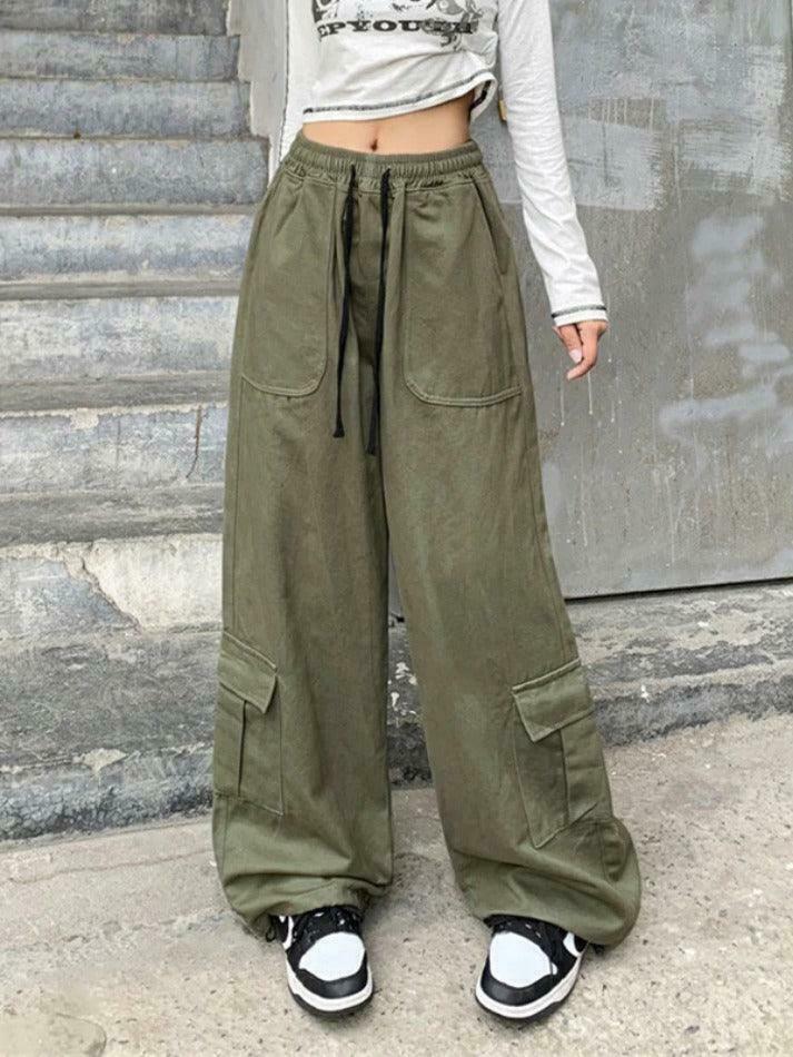 Y2K Aesthetic Drawstring Cargo Pants for Women - Coquette Grunge Style with Streetwear Vibe