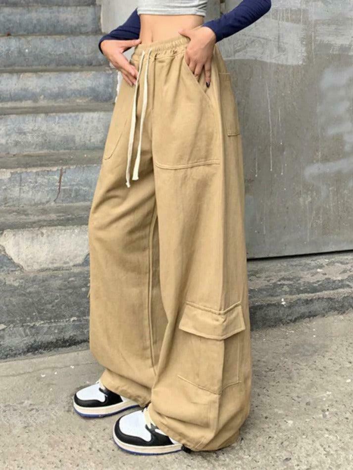 Y2K Aesthetic Drawstring Cargo Pants for Women - Coquette Grunge Style with Streetwear Vibe