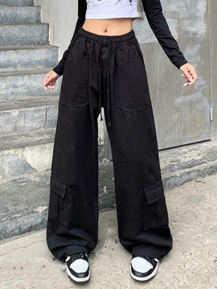 Y2K Aesthetic Drawstring Cargo Pants for Women - Coquette Grunge Style with Streetwear Vibe