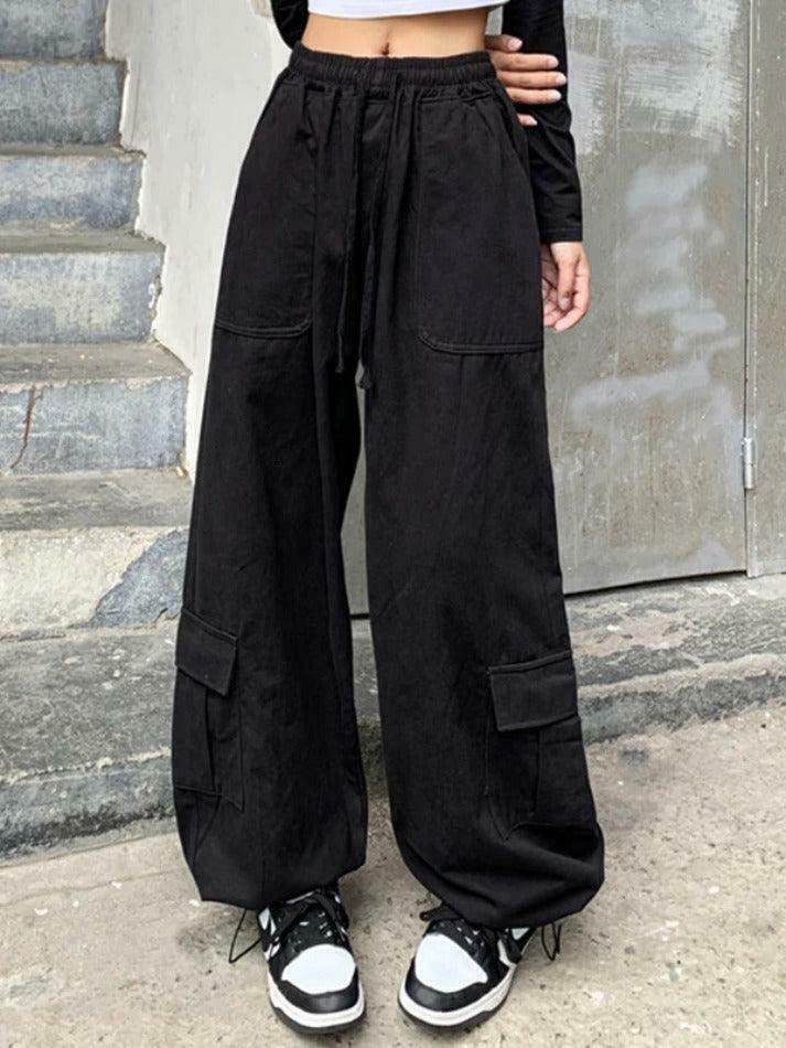 Y2K Aesthetic Drawstring Cargo Pants for Women - Coquette Grunge Style with Streetwear Vibe