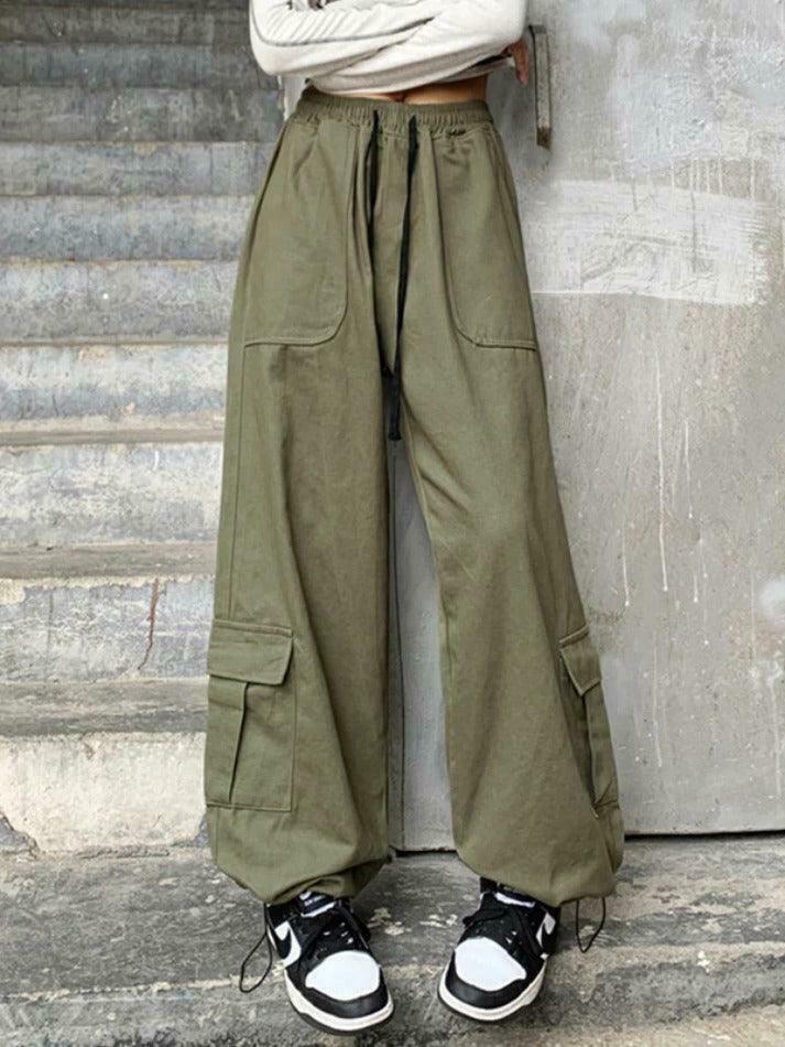 Y2K Aesthetic Drawstring Cargo Pants for Women - Coquette Grunge Style with Streetwear Vibe