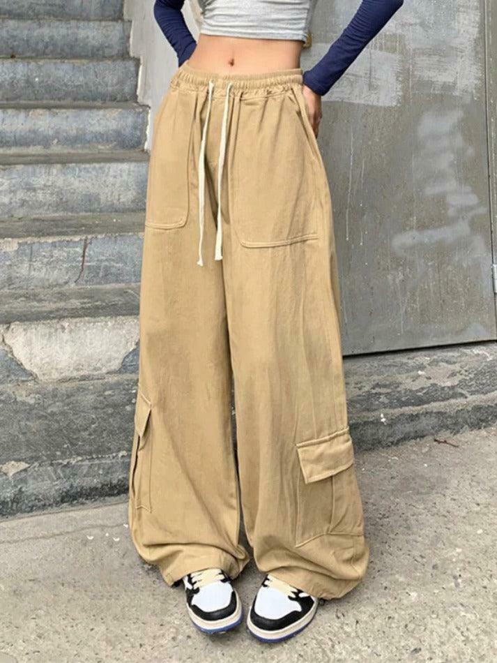 Y2K Aesthetic Drawstring Cargo Pants for Women - Coquette Grunge Style with Streetwear Vibe