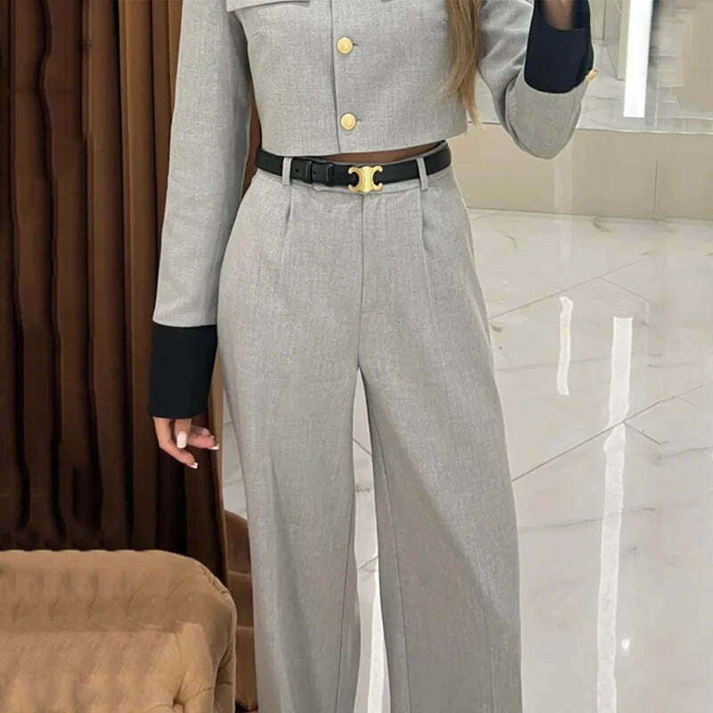 Y2K Aesthetic Elegant Short Jacket Wide-Leg Pants Suit for Niche Women Fashion